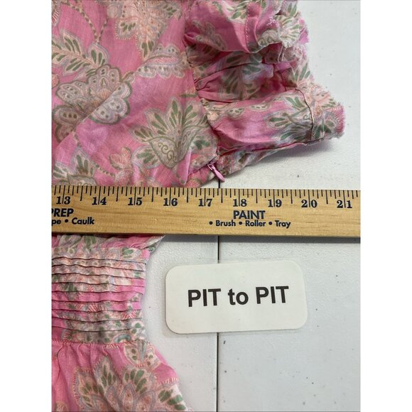 Olivaceous Dress size M Floral Tiered Cottage linen pink flounce flutter sleeve - Picture 12 of 13